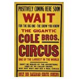 COLE BROS. CIRCUS WINDOW CARD
