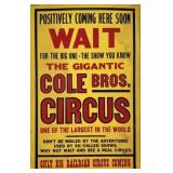 COLE BROS. CIRCUS WINDOW CARD
