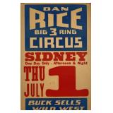 DAN RICE BIG 3 RING CIRCUS WINDOW CARD