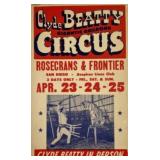 CLYDE BEATTY CIRCUS WINDOW CARD