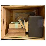 WHATNOT SHELF WITH CONTENTS