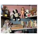 LOT OF DOLLS, BOOKS, ETC.