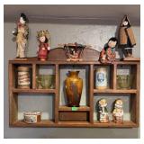 WHATNOT SHELF WITH CONTENTS