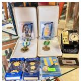 LOT OF MILITARY AWARDS, WATCH, SPORTS CARDS