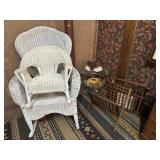 WICKER ROCKERS, STANDS, TABLE