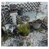 VINTAGE TABLE, PLANTS, PEDESTAL AS SHOWN
