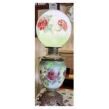 ANTIQUE FLORAL PAINTED BANQUET LAMP