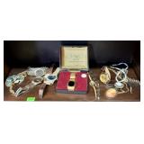 SHELF LOT OF JEWELRY AND TIMEPIECES