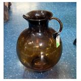 LARGE AMBER ART GLASS PITCHER