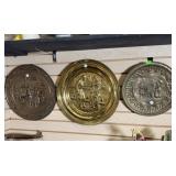 TRIO OF BRASS RELIEF WALL PLAQUES