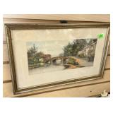 DARFOUIL WATERCOLOR OF VILLIAGE/BRIDGE SCENE