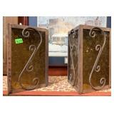 PAIR OF WROUGHT IRON/AMBER GLASS SCONCES