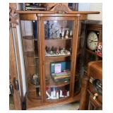 BOWED GLASS OAK CURIO CABINET