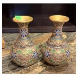 PAIR ENAMEL CLOISONNE URNS