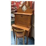 ANTIQUE OAK DROP FRONT DESK WITH CHAIR