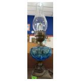 VINTAGE BLUE GLASS ELECTRIFIED LANTERN