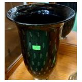 EBONY WITH GOLD AVENTURINE ART GLASS VASE