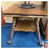 GLASS BALL AND CLAW FOOT OAK TABLE