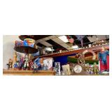 LOT OF ASSORTED TOYS - CLOCK - TOP SHELF
