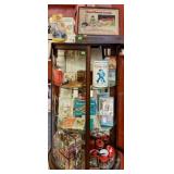 CABINET LOT OF TOYS, GAMES, BOOKS