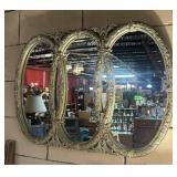 VINTAGE GILT TRIPLE OVAL WALL MIRROR