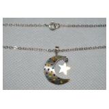 925 Sterling Moon & Star Pendant Necklace 18'