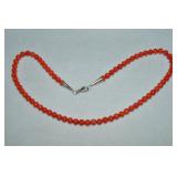 Rising Sun 925 Sterling Coral Bead Necklace 17'