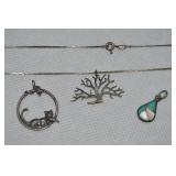 925 Sterling 16' Chain w/ 3 Pendants: Inlaid