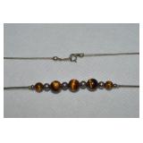925 Sterling Tigers Eye Beaded Necklace 20'