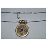 Sajen 925 Sterling w/ Gemstones Chinese 'Coin'