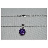 925 Sterling Amethyst Solitaire Pendant Necklace