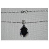 925 Sterling Silver Sapphire Pendant Necklace 18'