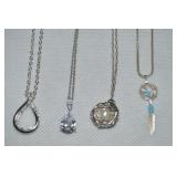 (4) Silvertone Pendant Necklaces Pearl Bird's Nest