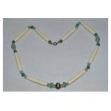 Vintage Bone & Jade Beaded Necklace 18' L