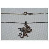 925 Sterling Dragon Pendant Necklace 18' L