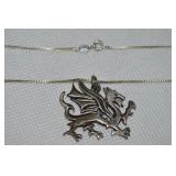925 Sterling Celtic Dragon Pendant Necklace 18'