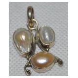 925 Sterling 3 Freshwater Pearl Pendant 1.5'L