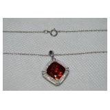 Lenox 925 Sterling Garnet Pendant Necklace 18'