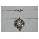 Lenox 925 Sterling Israel Pearl Pendant Necklace