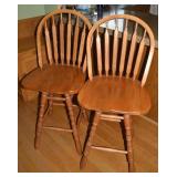 (2) Solid Oak Swivel Bar Stools 25" Floor to Seat