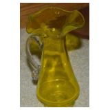 Vtg Canary Yellow Blown Art Glass Small Pitcher