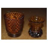 (2) Vintage Amber Glass Toothpick Holders
