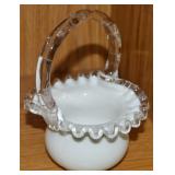 Vtg Fenton Silvercrest Milk Glass Handled Basket