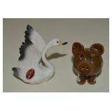 Vintage Bone China Japan Miniature Swan +Pig