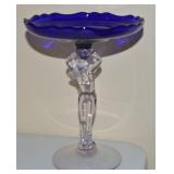 Cambridge Cobalt & Clear Glass Statuesque Compote