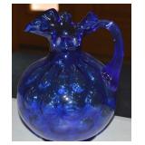 Fenton Art Glass Blue Royale Coin Dot Pitcher 7t