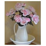 Vintage White Ceramic Pitcher & 14" Basin Set