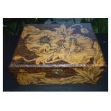 Flemish Art No 952 Pyrography Hinged Box 11 x 9