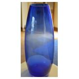 Cobalt Blue to Clear Art Glass "Belly" Vase 14"t