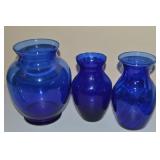 (3) Cobalt Blue Glass Flower Vases 5.25-6.25